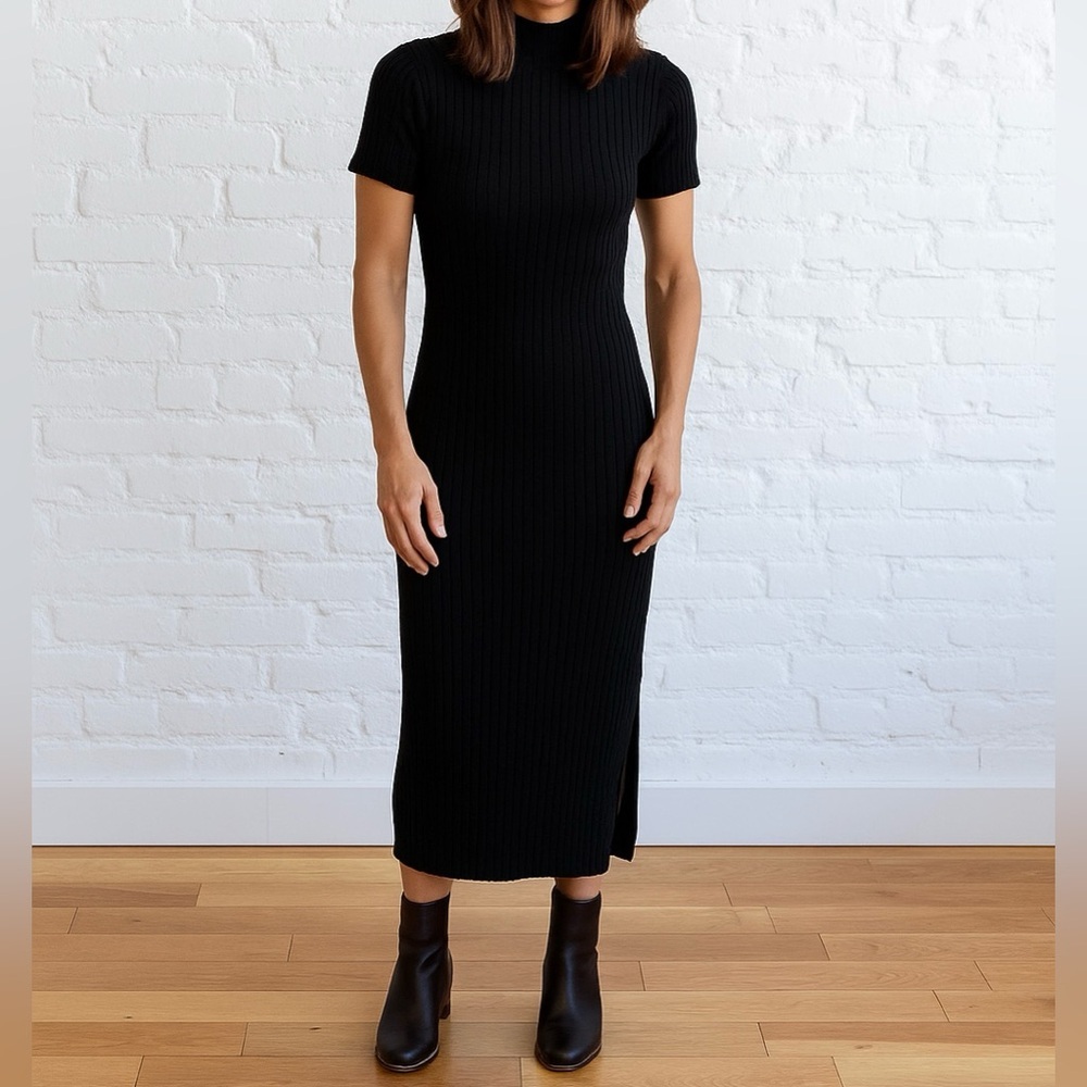✨ Lucca Couture Black Ribbed Knit Sweater Dress